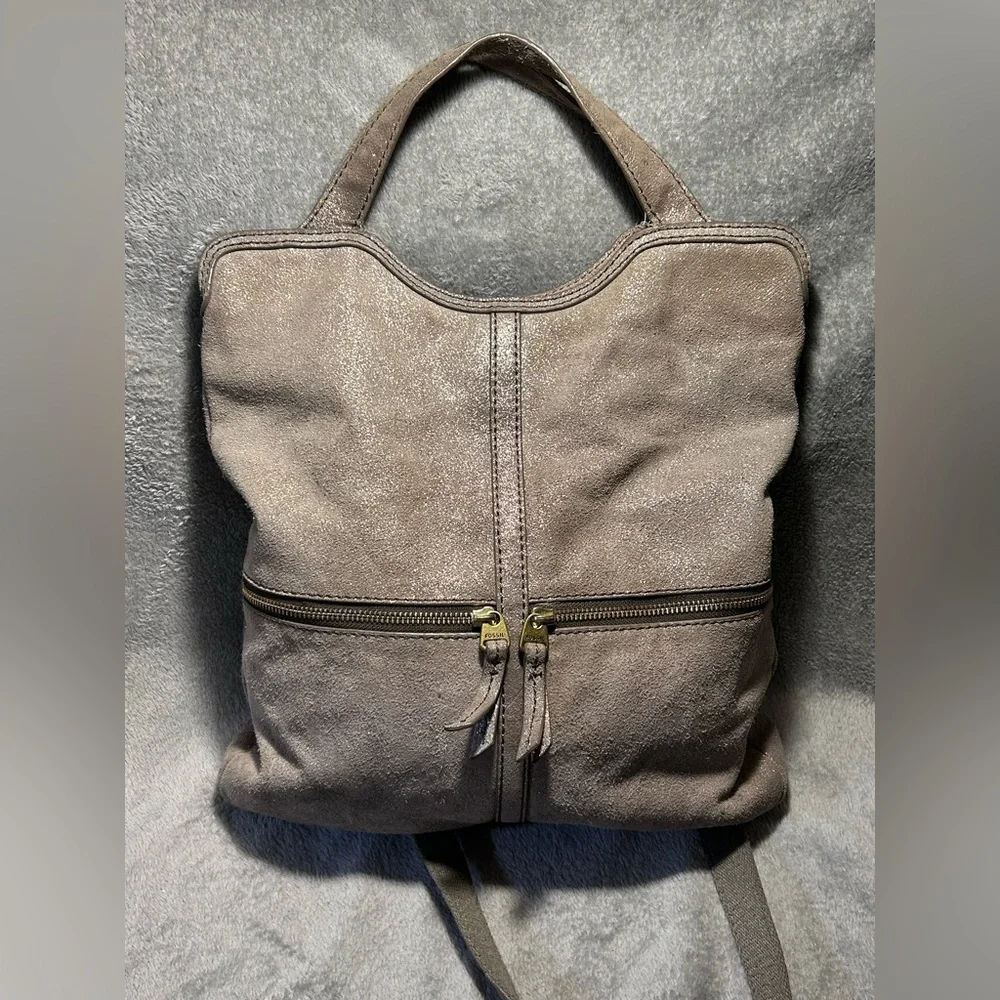 Fossil Full Shimmery Suede Convertible Hobo/Tote - Picture 4 of 10